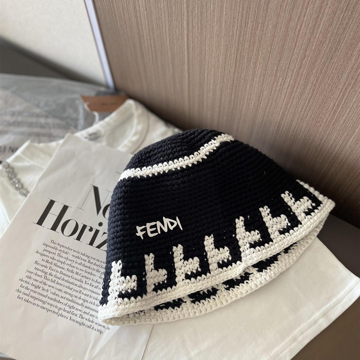 Knitted hat black and white two colors cap