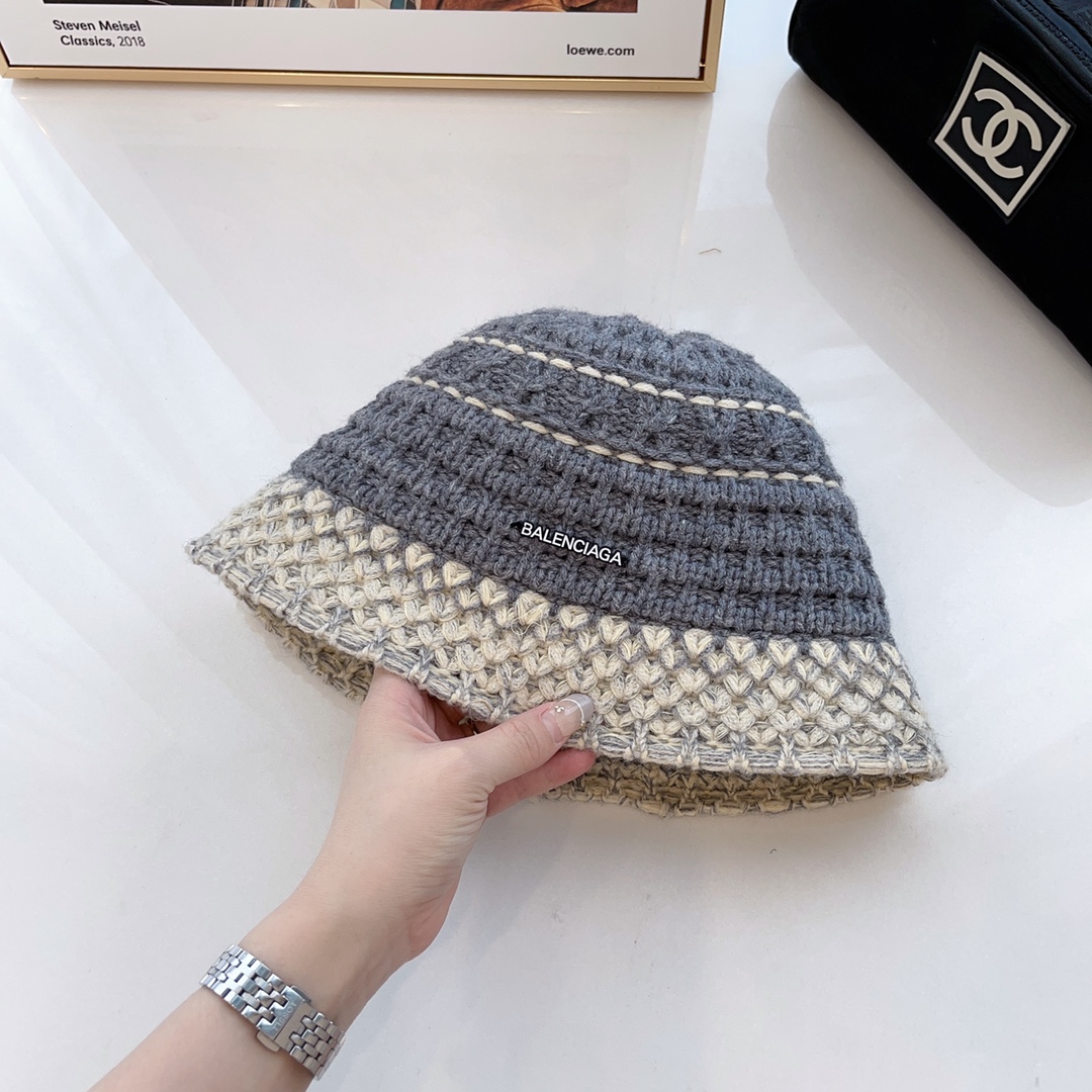 autumn and winter new knitted bucket hat Vintage Contrast Woven Bucket Hat