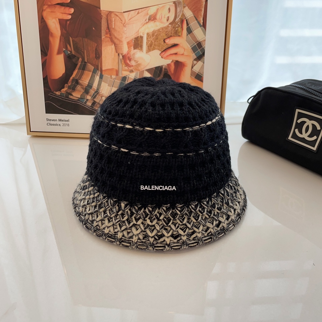 autumn and winter new knitted bucket hat Vintage Contrast Woven Bucket Hat