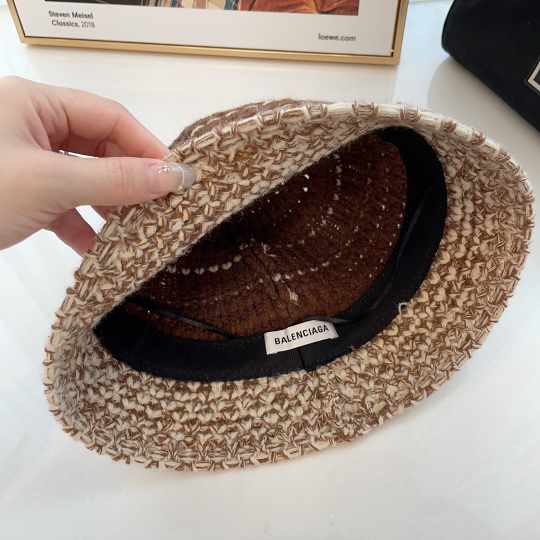 autumn and winter new knitted bucket hat Vintage Contrast Woven Bucket Hat
