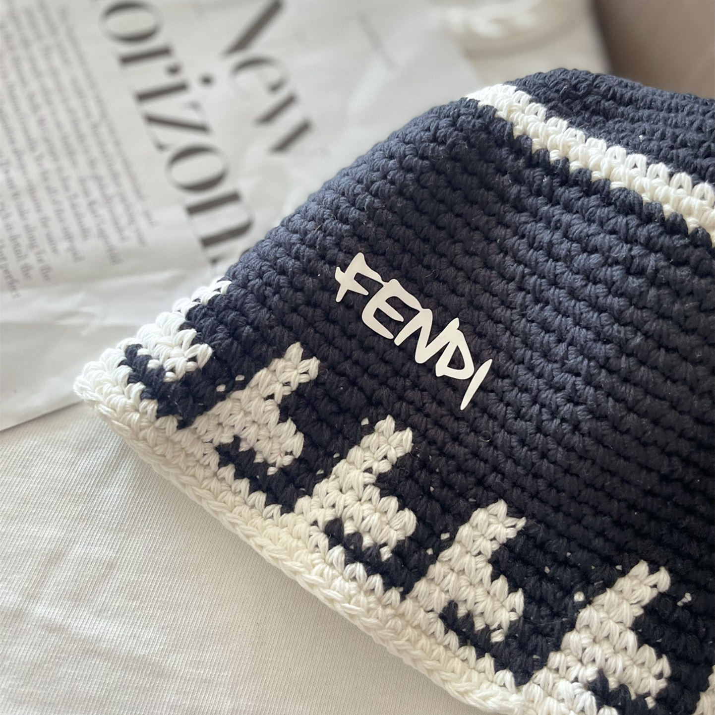 Knitted hat black and white two colors cap