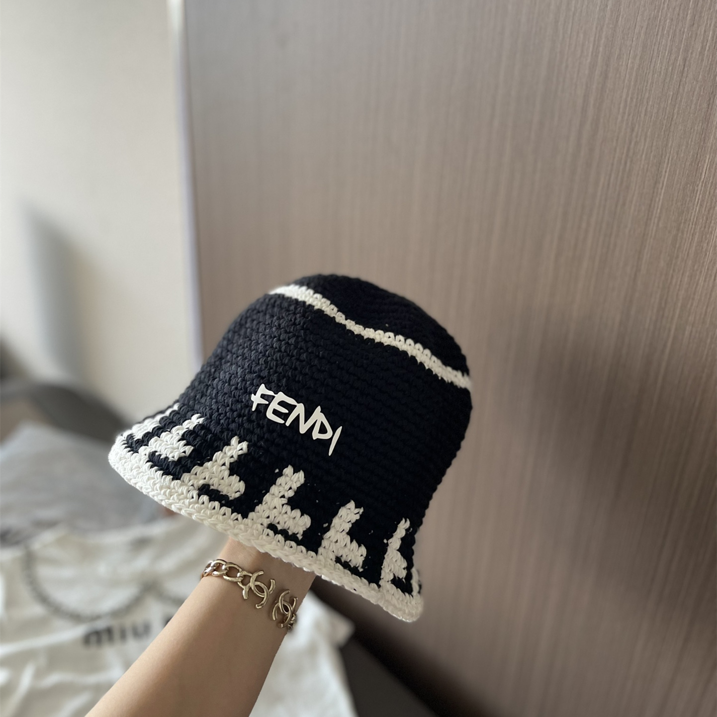 Knitted hat black and white two colors cap