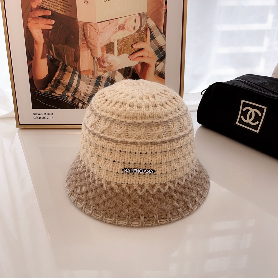 autumn and winter new knitted bucket hat Vintage Contrast Woven Bucket Hat