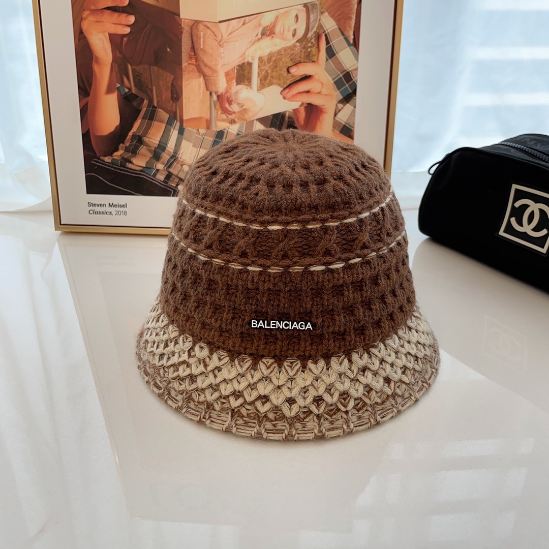 autumn and winter new knitted bucket hat Vintage Contrast Woven Bucket Hat
