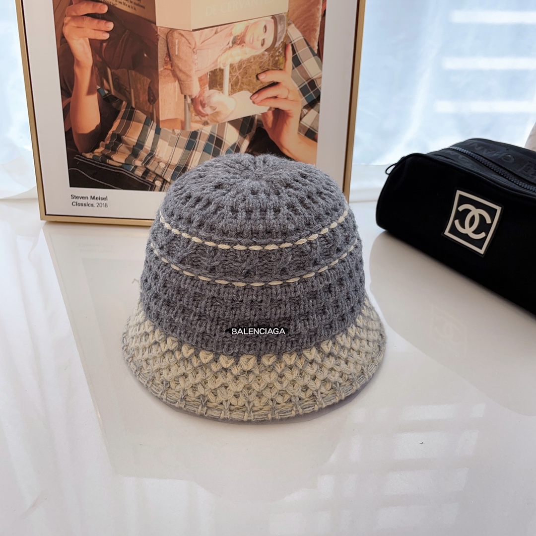 autumn and winter new knitted bucket hat Vintage Contrast Woven Bucket Hat