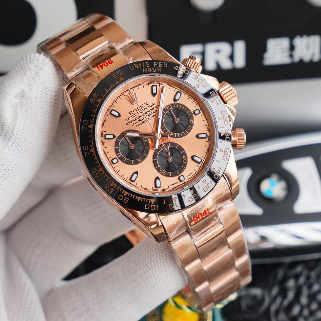 Daytona 40MM Champagne Chronograph Dial With Rose Gold Oyster Mechanical Watch