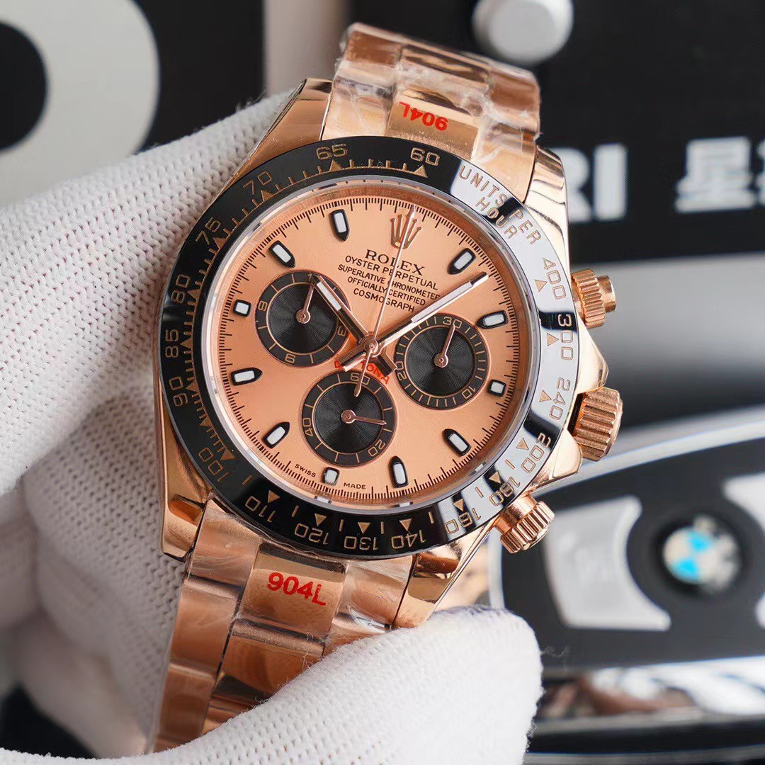 Daytona 40MM Champagne Chronograph Dial With Rose Gold Oyster Mechanical Watch