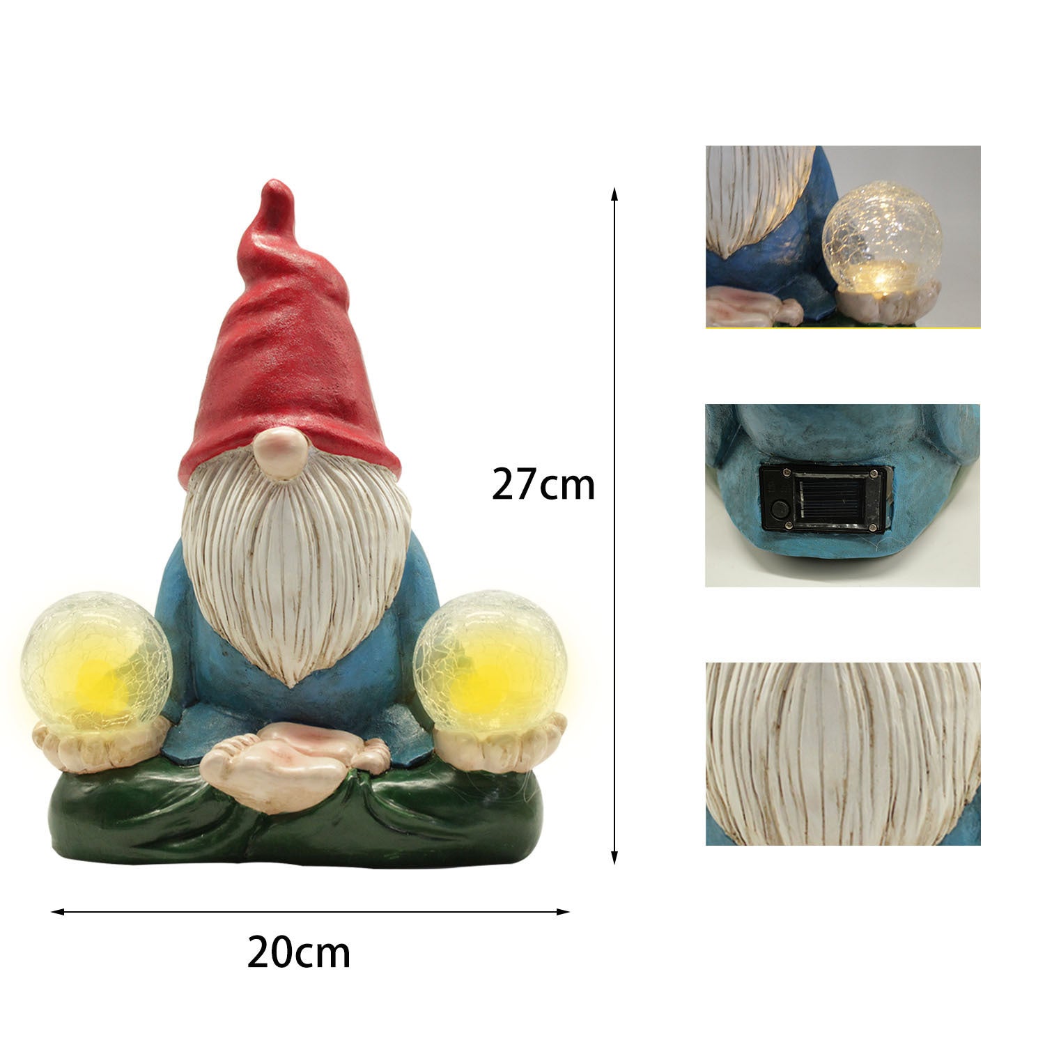 Solar Garden Gnome Statue - Meditation Crystal Ball