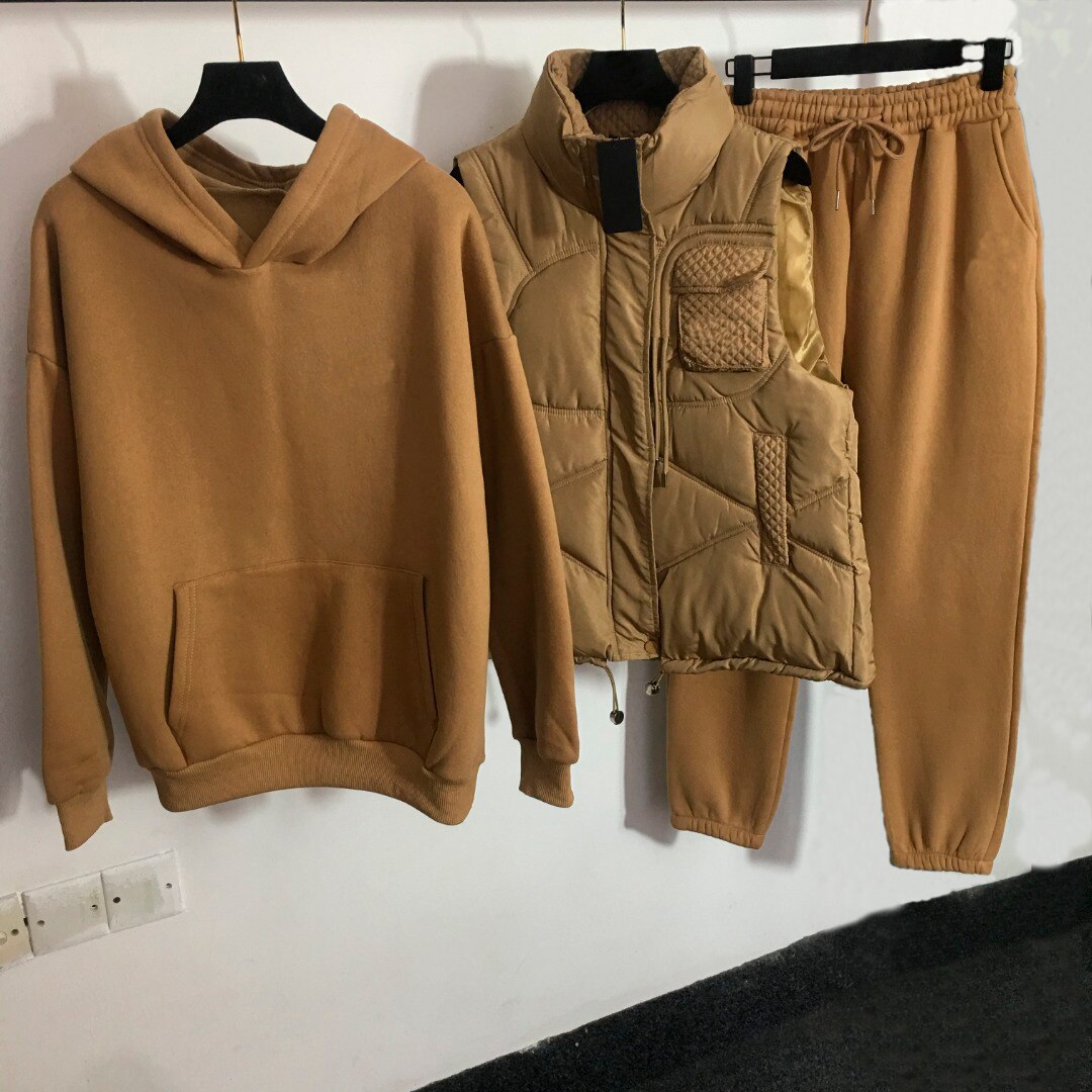 Winter new loose stand-up collar short down cotton vest, 3-piece thickened and velvet