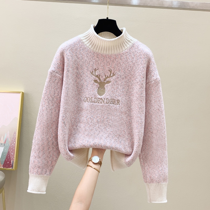 Women Casual Pullovers Sweater 2023 New Winter Mock Neck Knitted Sweater Long Sleeve Slim Female Tops Warm Basic Knitwear Jumper