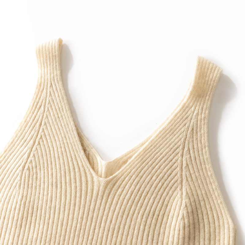 New Women Sexy 100% Cashmere High Elasticity Vest Crop Fashion Tops O-Neck Tank Soft Warm Ladies Knit Camisole Bottoming