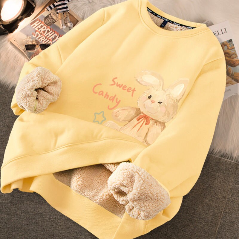 Thickened loose new warm lamb wool round neck velvet autumn winter sweater girl student autumn winter