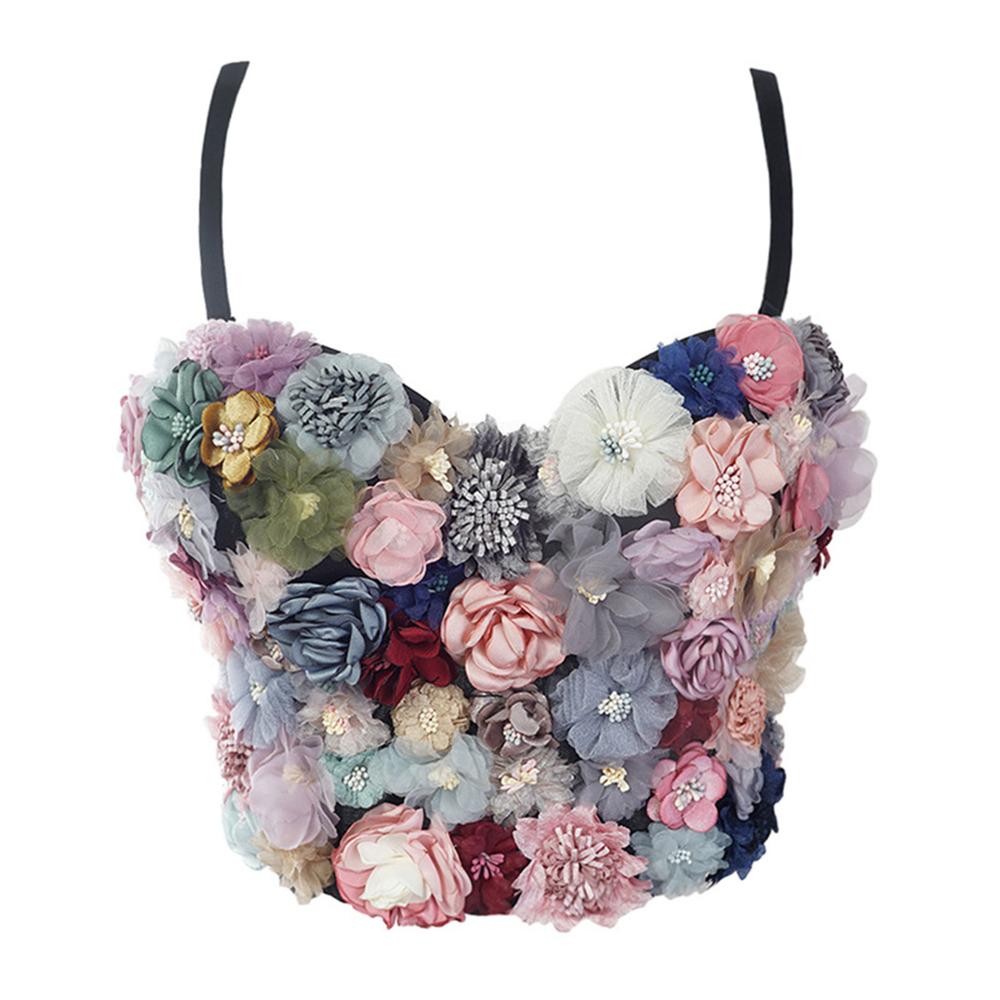 SXTHAENOO Sexy & Charming Applique Floral Corselets Women's Bachelorette Bustier Bra Cropped Top Wedding Bralette Vest