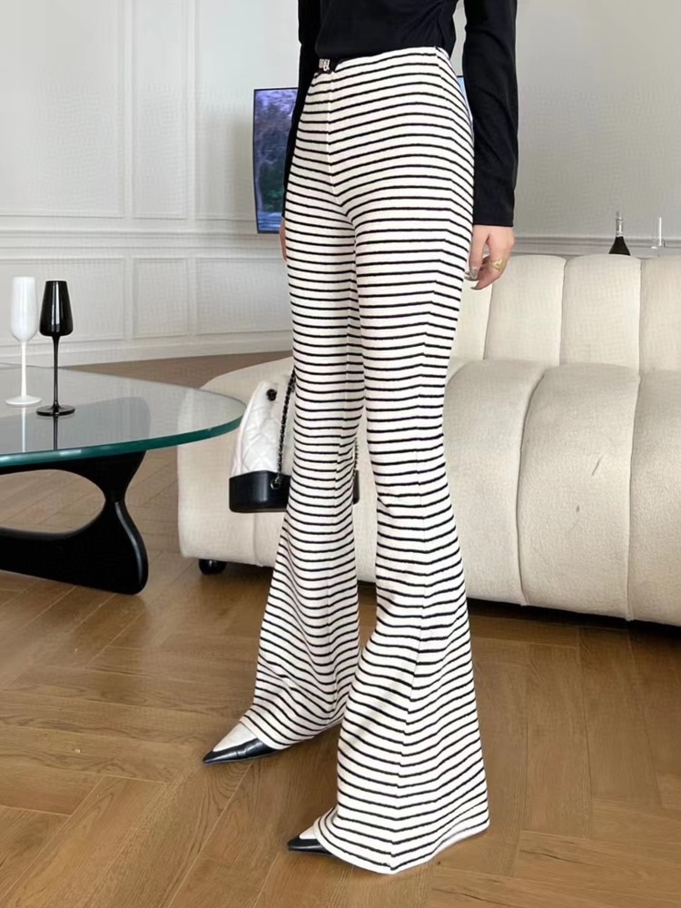 GIGIYW Classic Simple Metal Diamond Stripe Towel Versatile Elastic Leisure Stretch Pants Women Wide Leg Length Autumn 2022 New