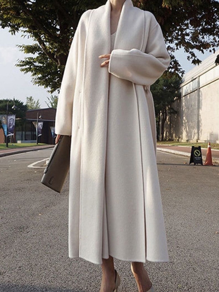 GetSpring Women Wool Coat Temperament Elegant Simple Winter Woolen Jacket All Match Loose Long Overcoat Autumn All Match 2022