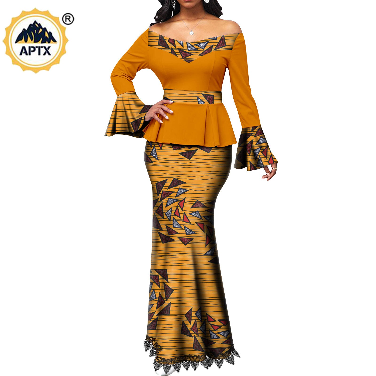 African Couple Clothes Women Print  V-neck Top and Lace Skirts Match Men Outfits Dashiki Long Vest Shirt and Pants Sets Y22C041