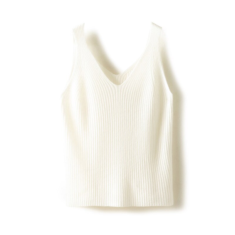 New Women Sexy 100% Cashmere High Elasticity Vest Crop Fashion Tops O-Neck Tank Soft Warm Ladies Knit Camisole Bottoming