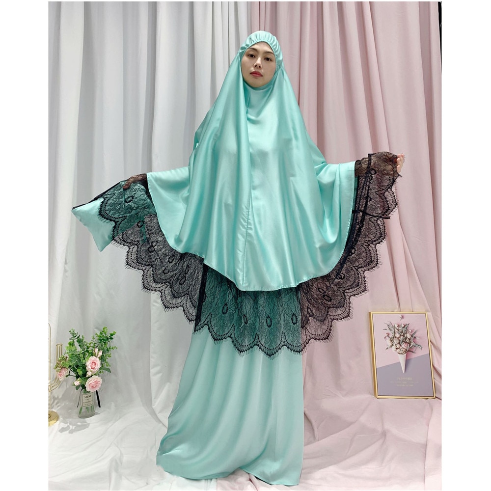 Ramadan Women 2 Piece Muslim Prayer Set Khimar Abaya Overhead Hijab+Skirt Full Cover Islam Clothing Middle East Worship Service