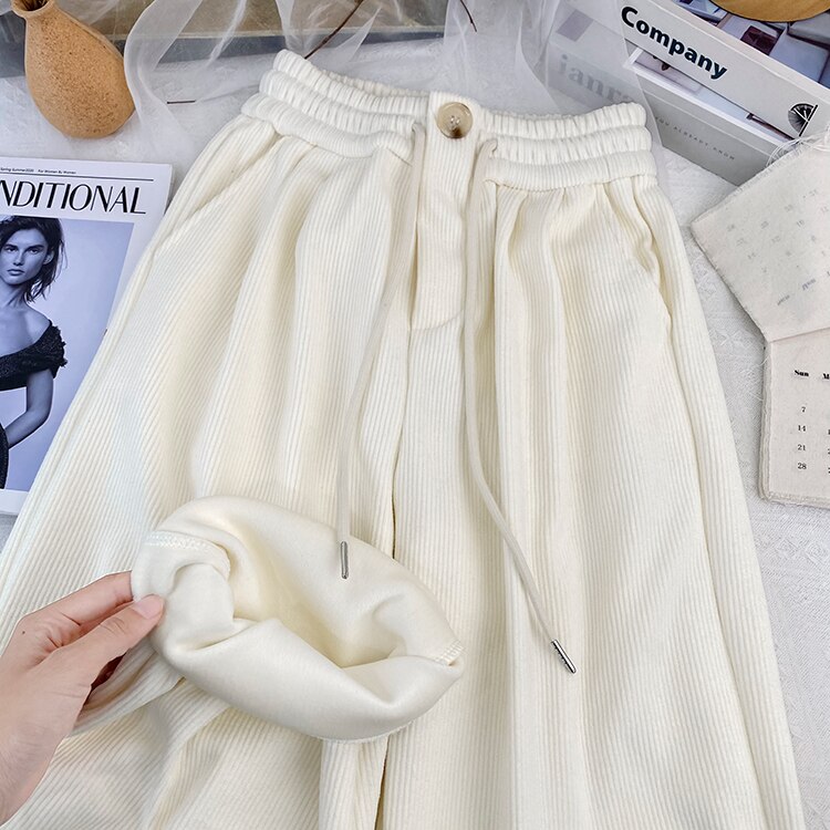Yitimoky Wide Leg Pants Streetwear Women Thicken Warm Corduroy Elastic High Waist Techwear Autumn Winter 2022 Pink Drawstring