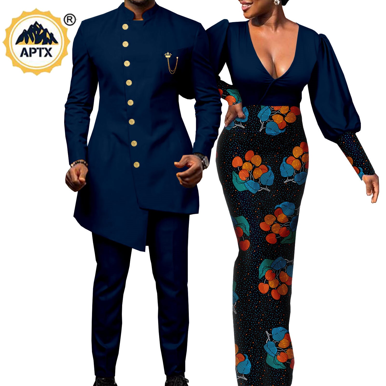 African Couples Clothes Bazin Riche African Dresses for Women Match Men Outfits Chain Top &Pants Sets Dashiki Vestidos Y22C020