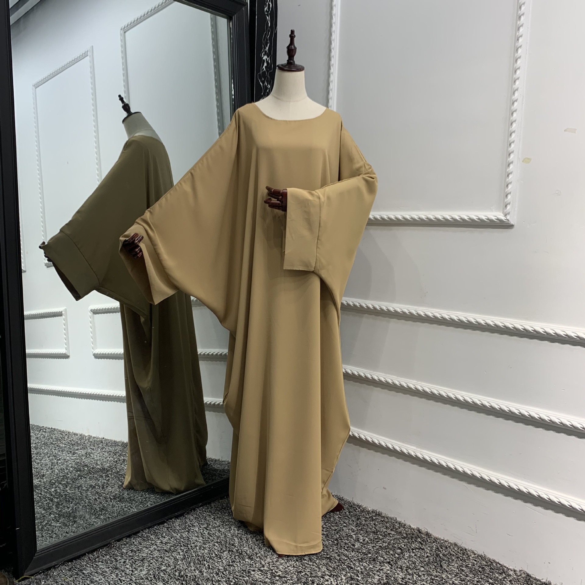 Muslim One Piece Jilbab Prayer Abaya Dress Batwing Sleeves Islamic Clothing Dubai Saudi Turkish Modesty Casual Hijab Robe