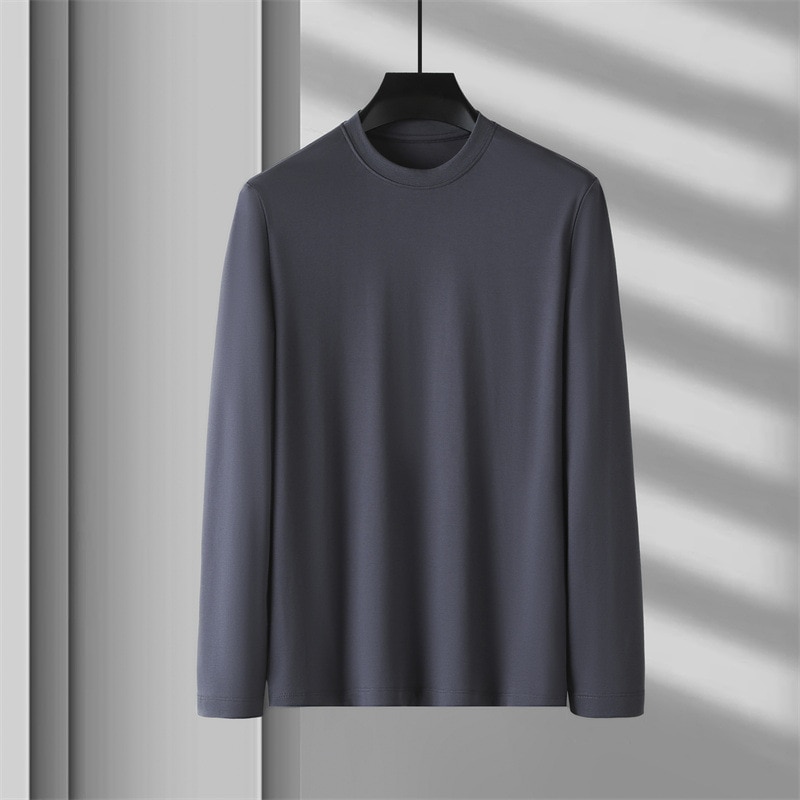 Long sleeved t-shirt men's cotton blouse round neck solid color