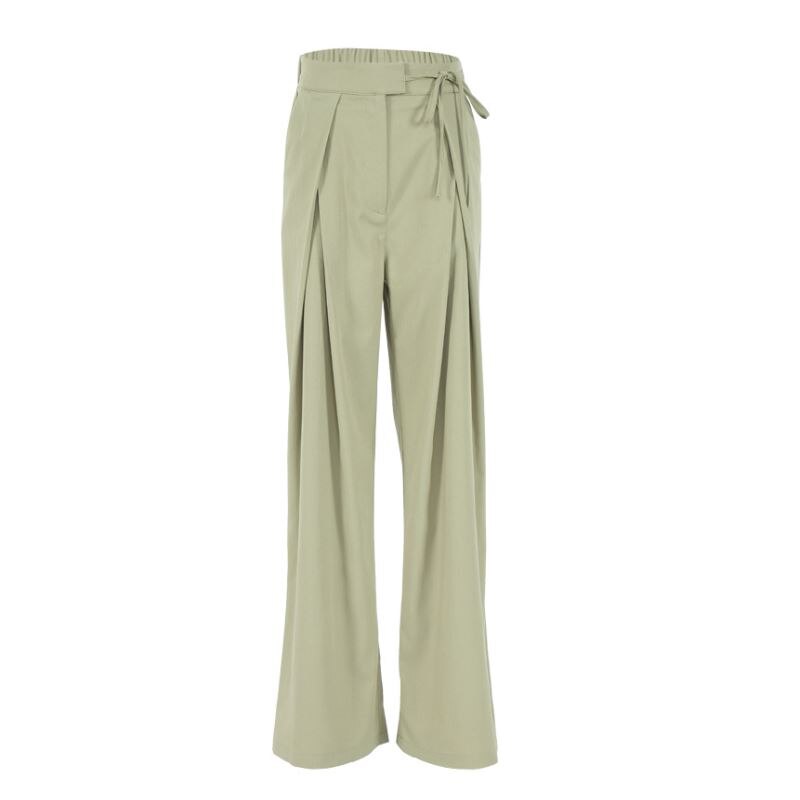 EleeMee Women Pants Wide Leg Pants Cross Strap High Waist Casual Straight Ultra Long Trousers Female Fashion Pants Size S-L