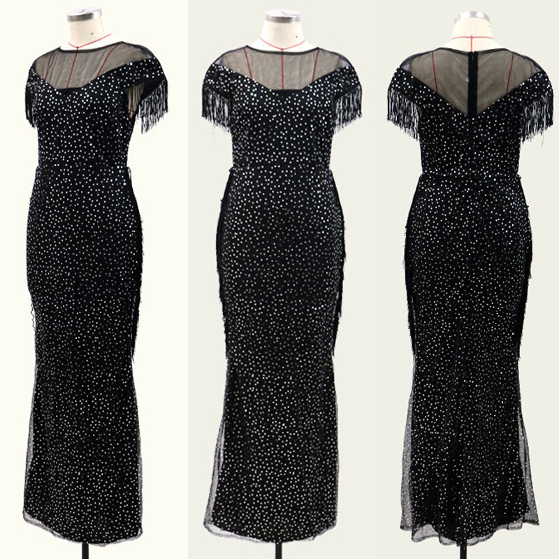 African Wedding Party Dress Dashiki Sequins Mesh Patchwork Robe Fashion Abaya Femme Bodycon Tassle Long Dresses Rope Europea