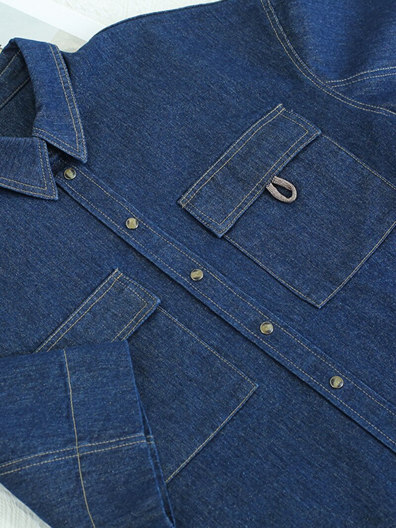 Women's Turn-Down Collar Denim Suit Bead Chain Denim Jacket and High Waist Elastic Lace-Up Shorts Lady Solid Color All-Match Set