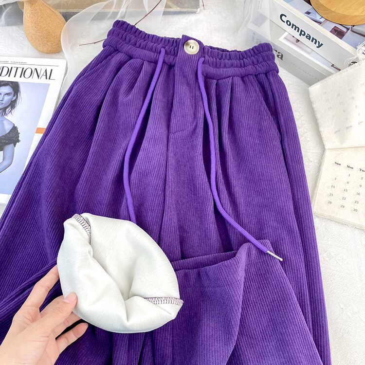 Yitimoky Wide Leg Pants Streetwear Women Thicken Warm Corduroy Elastic High Waist Techwear Autumn Winter 2022 Pink Drawstring