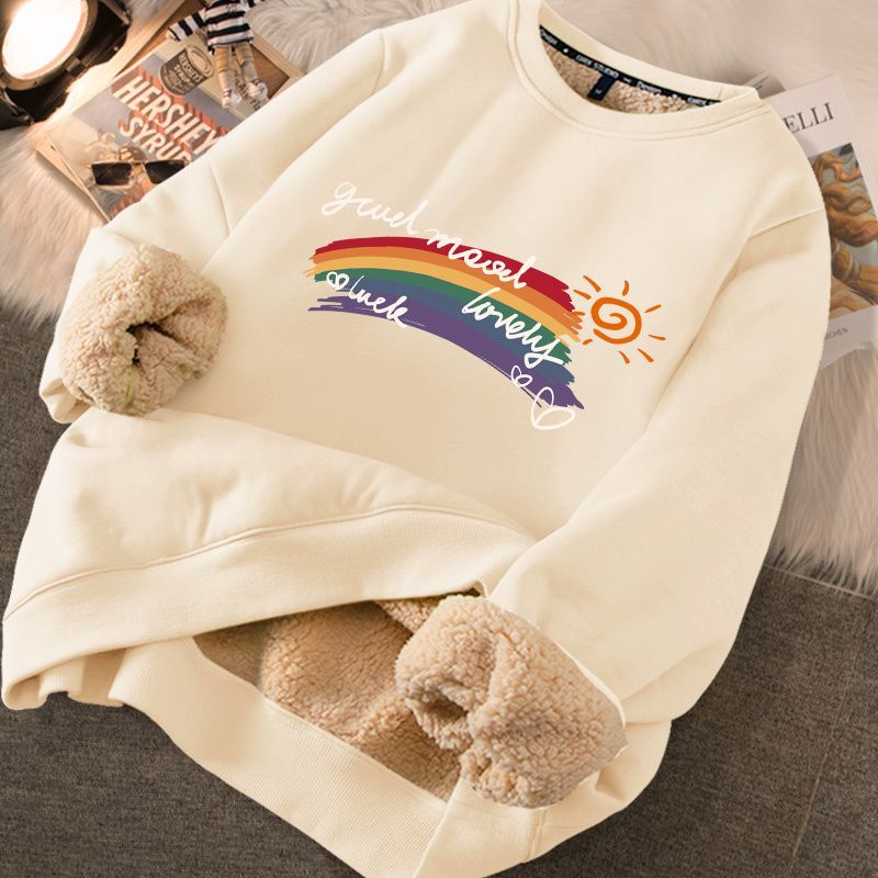 Thickened loose new warm lamb wool round neck velvet autumn winter sweater girl student autumn winter