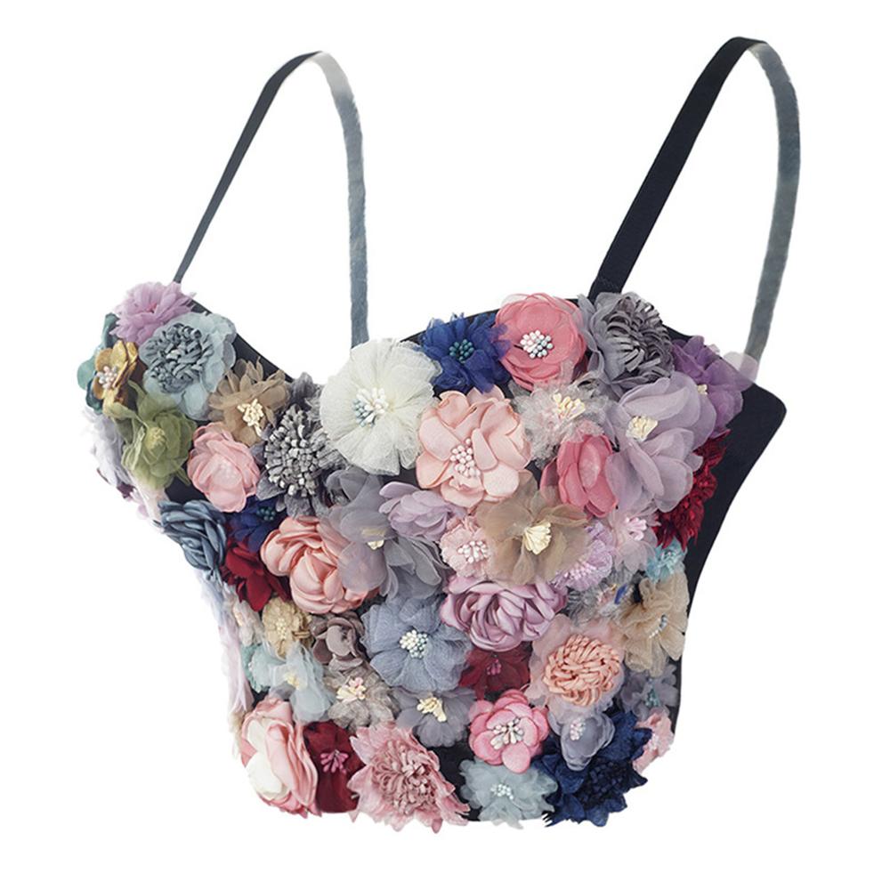 SXTHAENOO Sexy & Charming Applique Floral Corselets Women's Bachelorette Bustier Bra Cropped Top Wedding Bralette Vest