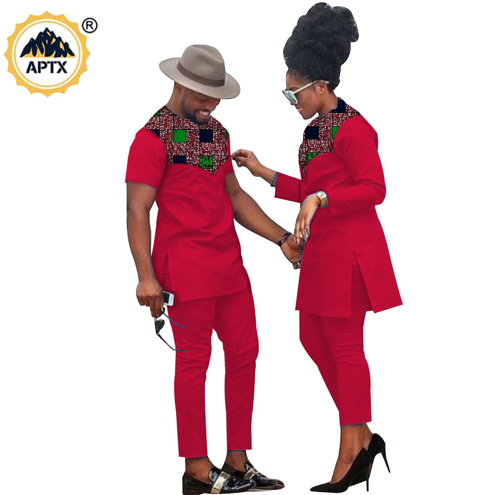 African Clothes for Couples Handmade Bazin Riche African Women Ankara Print Clothes Match Men Outfits Top and Pants Sets S20C001