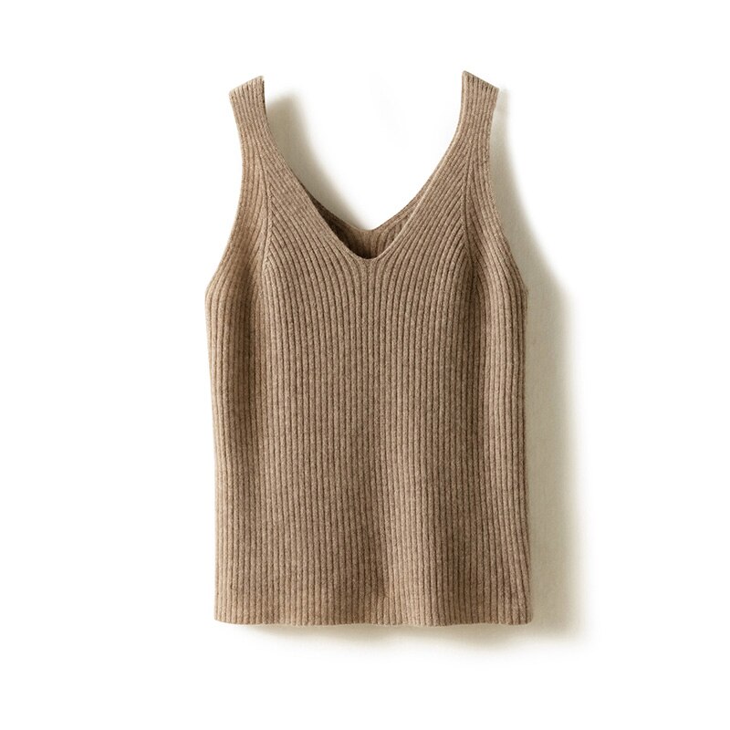 New Women Sexy 100% Cashmere High Elasticity Vest Crop Fashion Tops O-Neck Tank Soft Warm Ladies Knit Camisole Bottoming