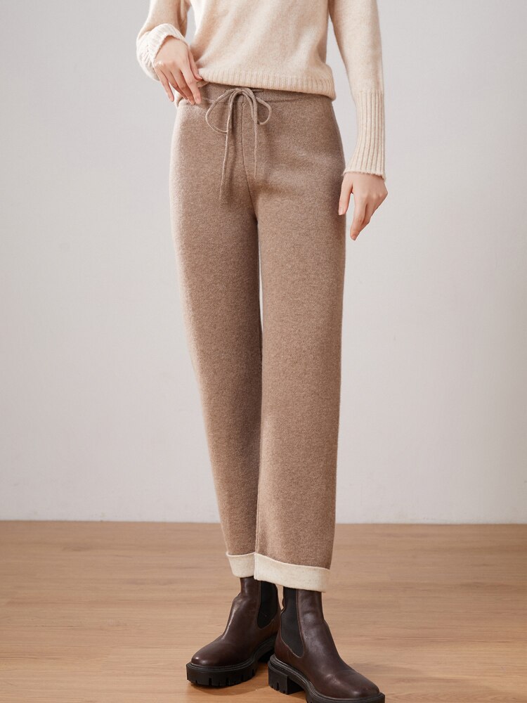 Cashmere wide leg pants 22 new 100% pure wool women's capris soft and fashionable ATTYYWS brand knitted wide leg pants solid