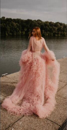Maternity Robes Women Long Tulle Bathrobe Dresses Photo Shoot Birthday Sexy Bridal Fluffy Party Sleepwear Custom Made Gown 2021