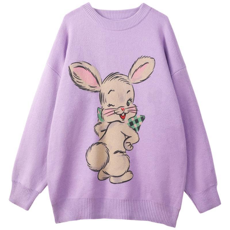 Korean Style Cute White Rabbit Fairy Grunge Sweater Casual Loose Pullover Autumn Vintage Harajuku Women Goth Sweater Y2k Top