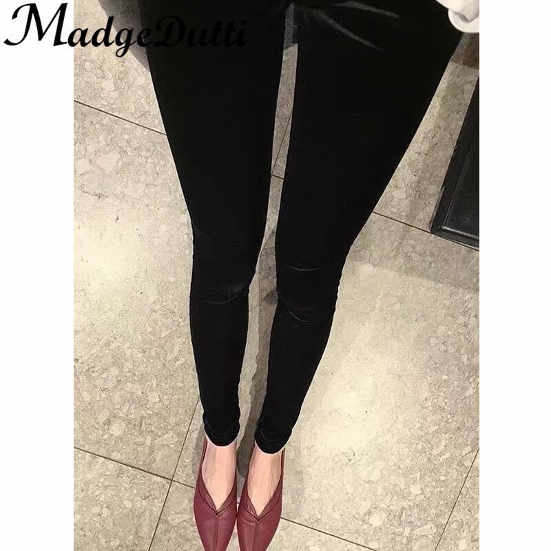 11.2 MadgeDutti Autumn Winter New Velvet Pencil Pants Leggings Elastic Waist Fleece Keep Warm Slim Leggings Women