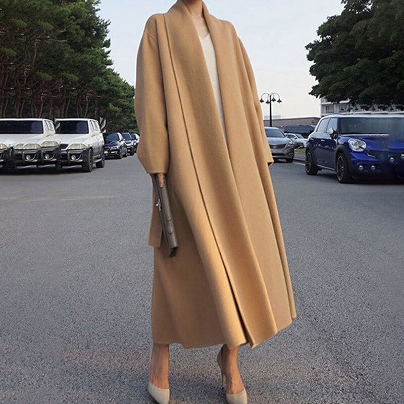 GetSpring Women Wool Coat Temperament Elegant Simple Winter Woolen Jacket All Match Loose Long Overcoat Autumn All Match 2022