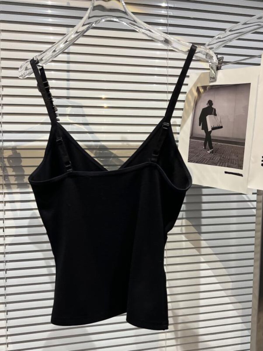 2022 Summer New Heavy Industry Rhinestone Letters Decorative Slim-Fit Dark Vest Camis Female Socialite Sexy Sling Tank Top Women