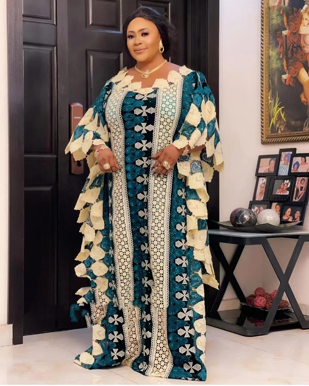 MAMADA L7539 African Women Clothing Dashiki Abaya Stylish Loose Long Evening Maxi Dresses + Inside Skirt Free Size Dancing Party