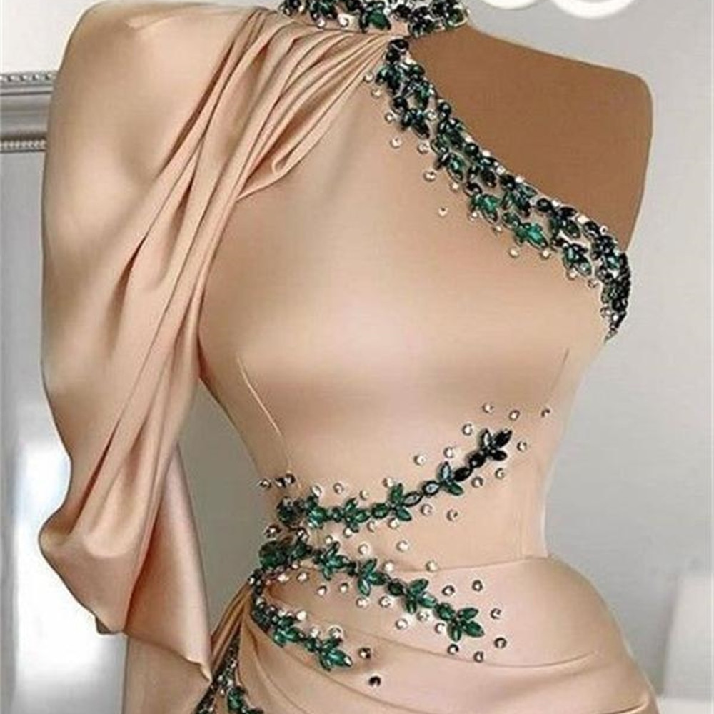 Vinca Sunny Champagne Long Mermaid Evening Dresses 2023 Sexy Half Sleeve Beaded Long Party prom Dresses vestidos de fiesta