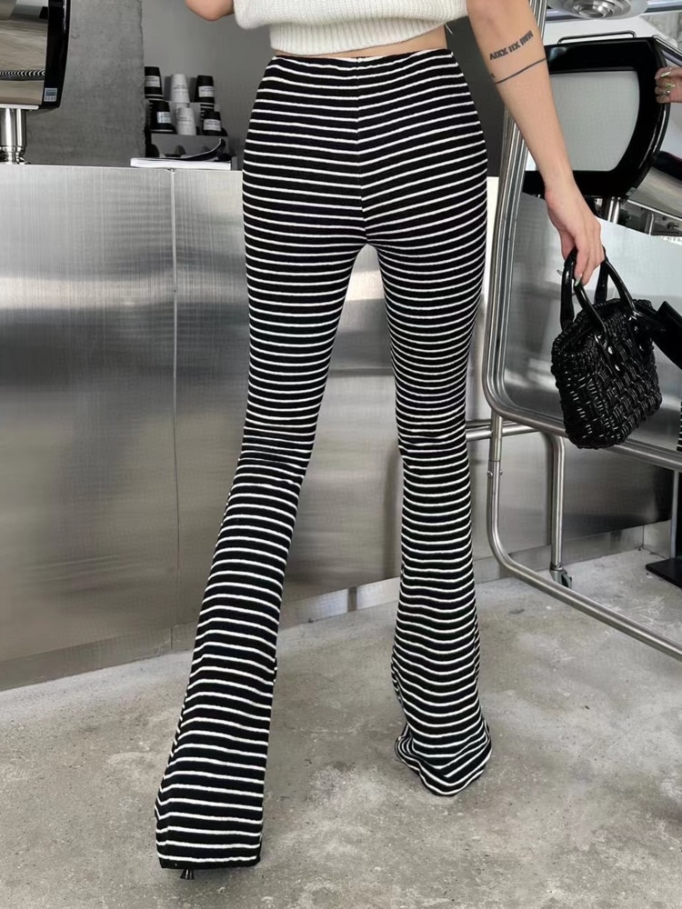GIGIYW Classic Simple Metal Diamond Stripe Towel Versatile Elastic Leisure Stretch Pants Women Wide Leg Length Autumn 2022 New