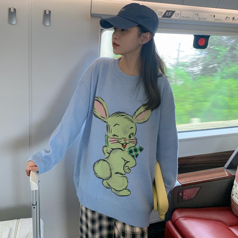 Korean Style Cute White Rabbit Fairy Grunge Sweater Casual Loose Pullover Autumn Vintage Harajuku Women Goth Sweater Y2k Top