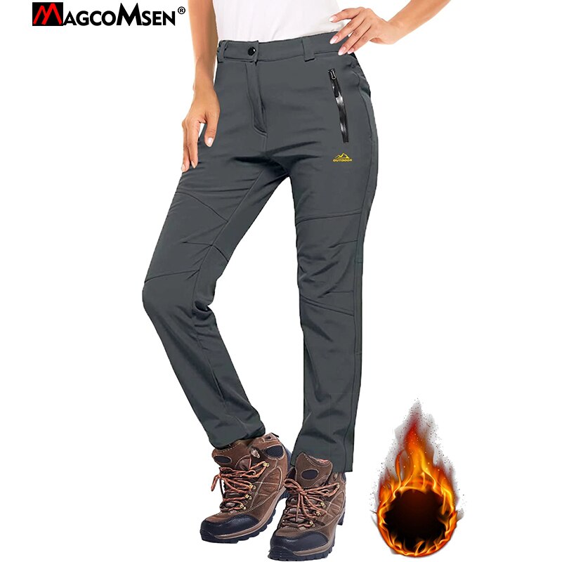 MAGCOMSEN Women's Winter Fleece Pants Waterproof Trekking Camping Skiing Soft Shell Pants Outdoor Windproof Thick Warm Trousers