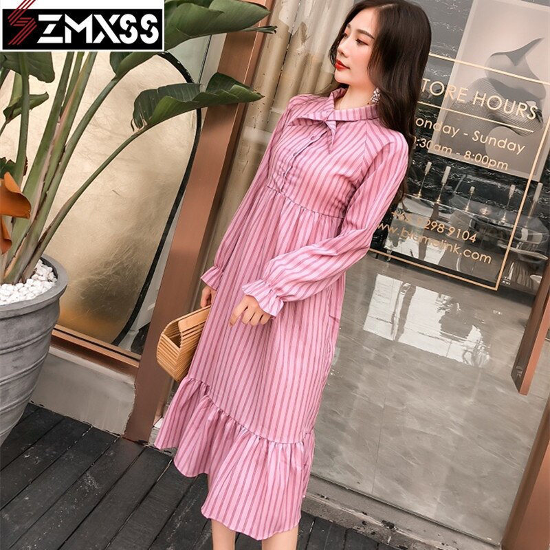 SZMXSS 2019 New Fall Long Sleeve Dress Dot Temperament Dress Female Loose Vintage Dress Casual A-Line Lantern Sleeve Dresses