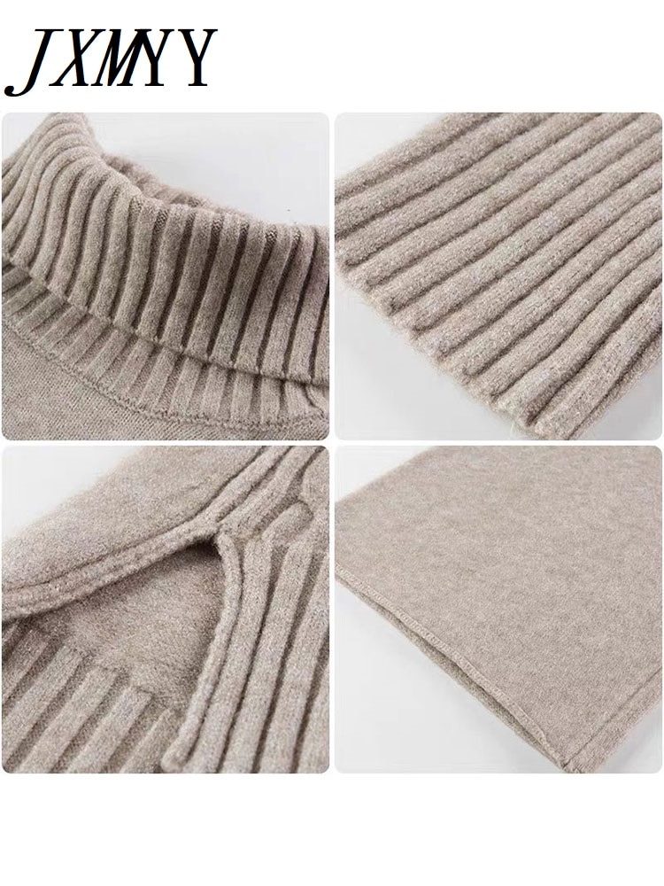 JXMYY Sweater Set Women Tracksuit Spring Autumn Knitted Suits 2 Piece Set Warm Turtleneck Sweater Pullovers Wide Legs Pants