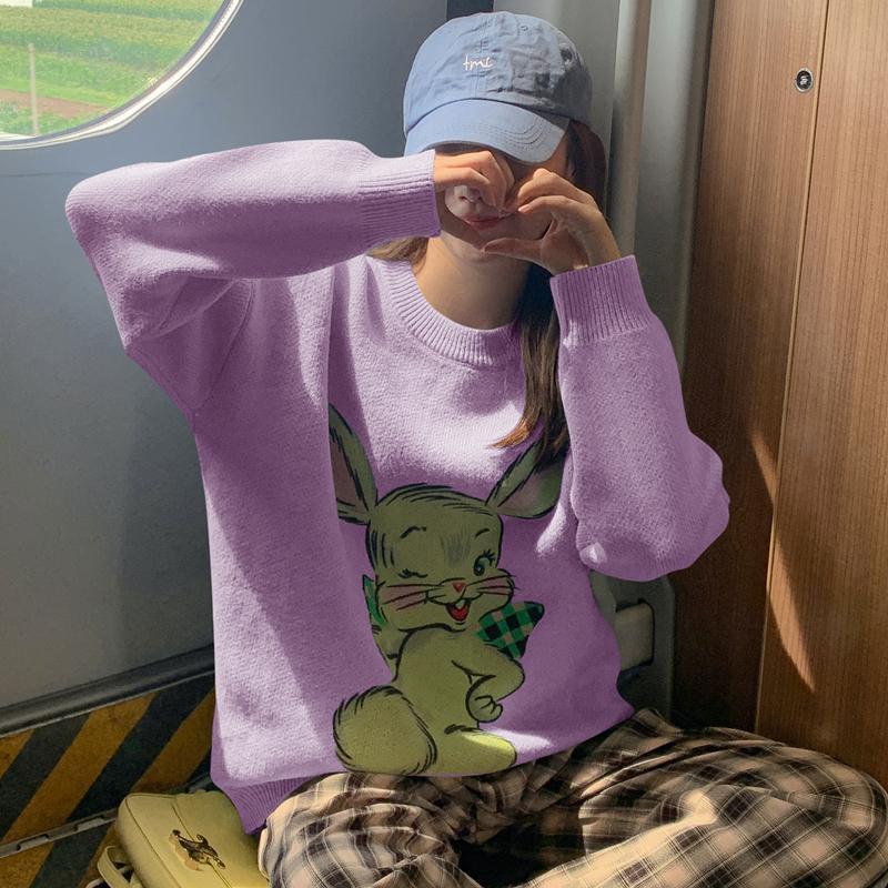 Korean Style Cute White Rabbit Fairy Grunge Sweater Casual Loose Pullover Autumn Vintage Harajuku Women Goth Sweater Y2k Top