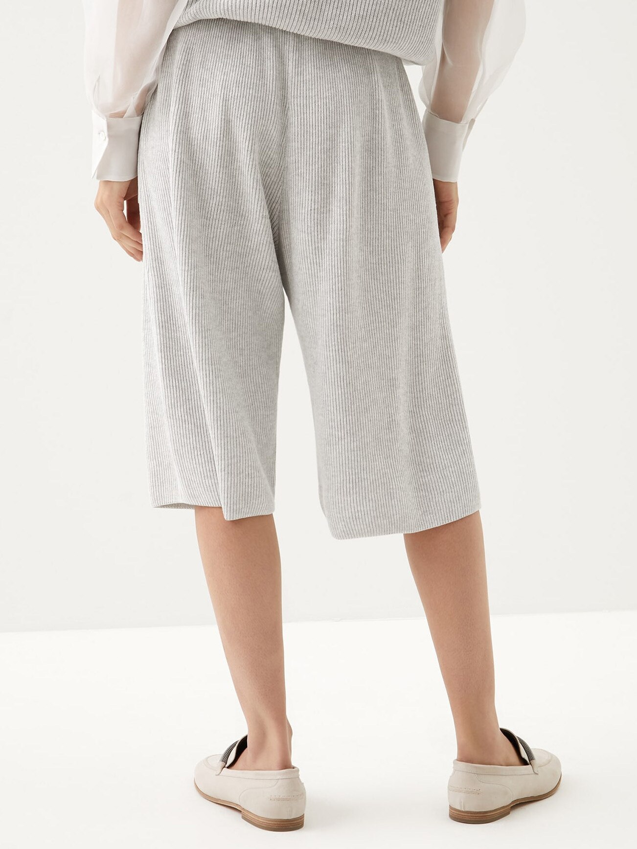 Women Mesh Stitching Knit Gray Set Ladies Long Sleeve O-neck Sweater Pullover or Elastic Waist Shorts