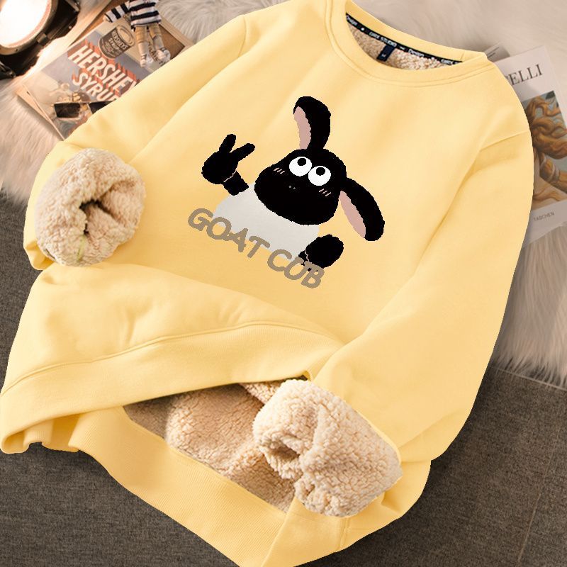 Thickened loose new warm lamb wool round neck velvet autumn winter sweater girl student autumn winter